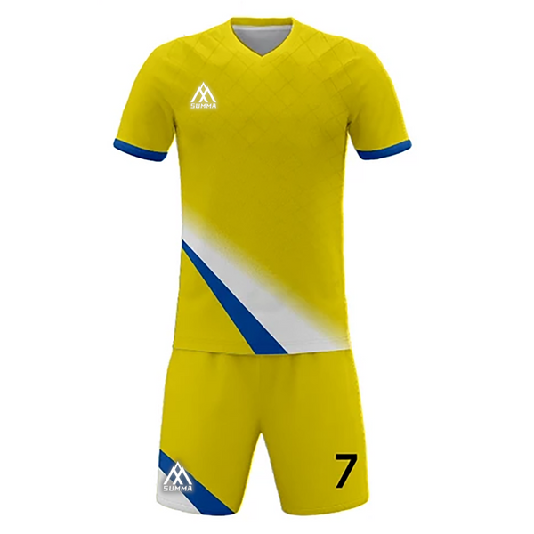 Summa Drive Men's Soccer Stripe Jersey Dry Fit Yellow/White With Blue