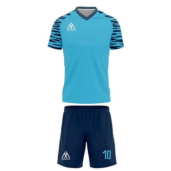 Summa Drive Quick-Dry Polyester Sublimation Football Uniform Light Blue With Blue Shorts Zebra Design Pattern