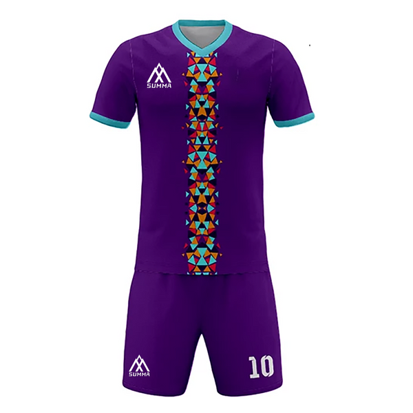 Summa Drive Triangle Stripe Soccer Shirt and Short Sublimation Football Wear Violet/Light Blue With Triangle Design