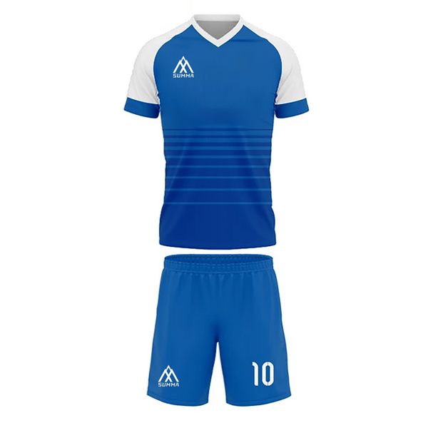 Summa Drive Polyester Short Sleeve Men Sets Football Uniform Blue/Dark Blue With White