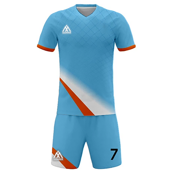 Summa Drive Men's Soccer Stripe Jersey Dry Fit Light Blue/White With Orange