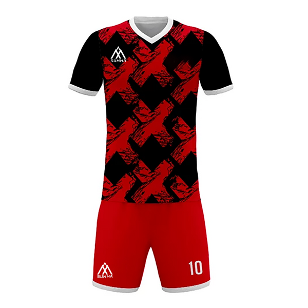 Summa Drive V Collar Sublimation Soccer Jersey Shirts and Shorts Black/Red/White