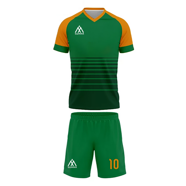 Summa Drive Polyester Short Sleeve Men Sets Football Uniform Green/Dark Green With Orange